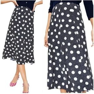 Boden Navy Blue and White Polka Dot Midi Skirt